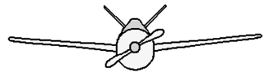 Dessin au trait d’un avion à hélice vu de face
