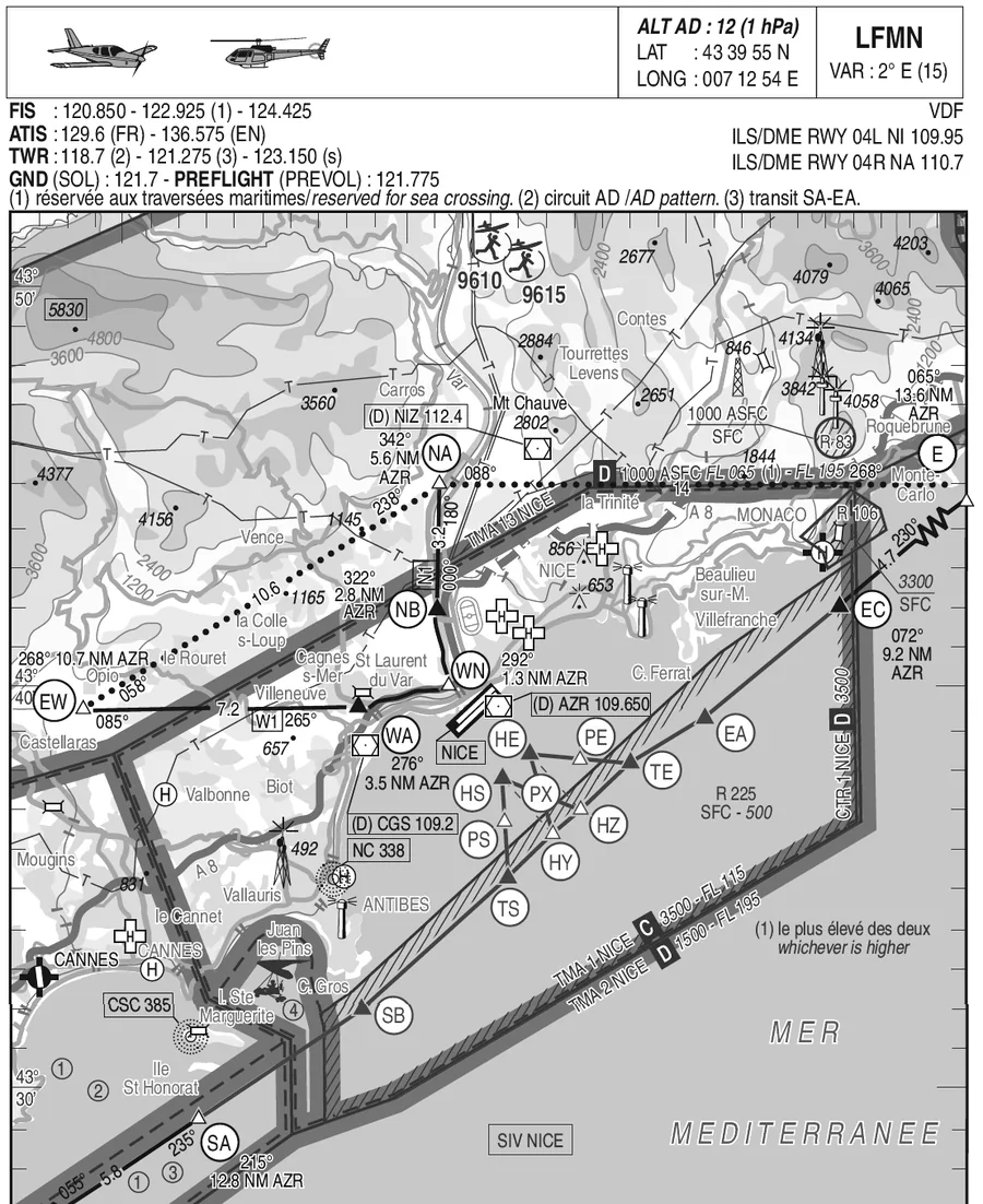 Document n° 1 : extrait de carte VAC de l’aéroport de Nice-Côte d’Azur (LFMN)