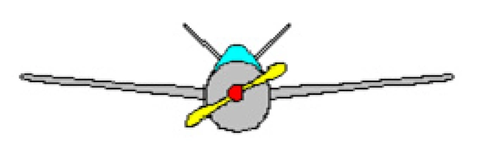 Dessin en couleur d’un avion à hélice vu de face