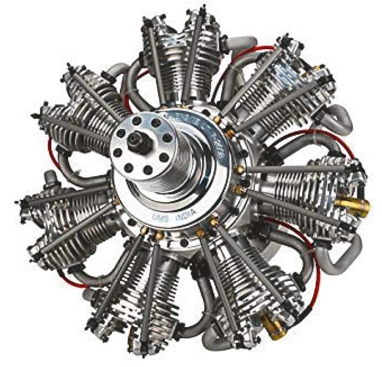 Photographie d’un moteur à pistons, vu de face