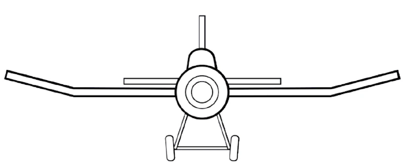 Dessin au trait d’un avion à hélice vu de face