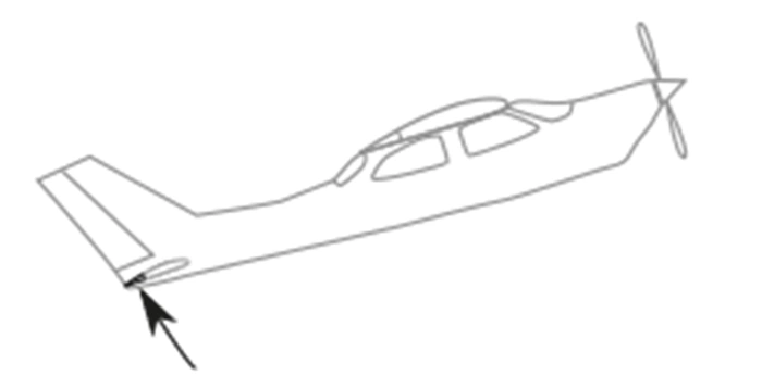 Dessin d’un avion léger vu de profil, une flèche pointée sur sa gouverne de profondeur